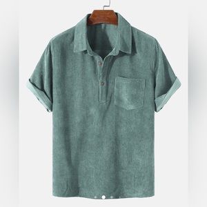 Men’s Hoooyi Corduroy Solid Short Sleeve Basic Shirt - Medium - Green/Teale
